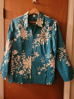 Susan Graver Teal Jacket with White Floral Print